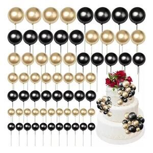 50x Black/Gold Balloon Ball Birthday, Anniversary, Wedding Cake Toppers